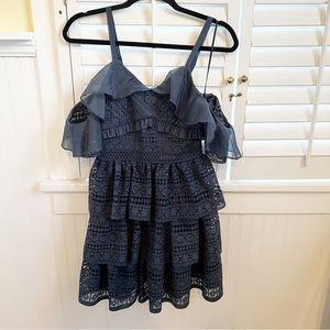 Two Sisters the Label NWT Slate Blue Olivia Ruffle & Lace Mini Dress US Size 2